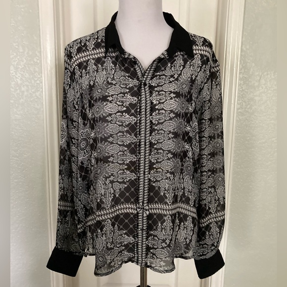 CHAUS New York size Large sheer button-down top - Picture 2 of 6